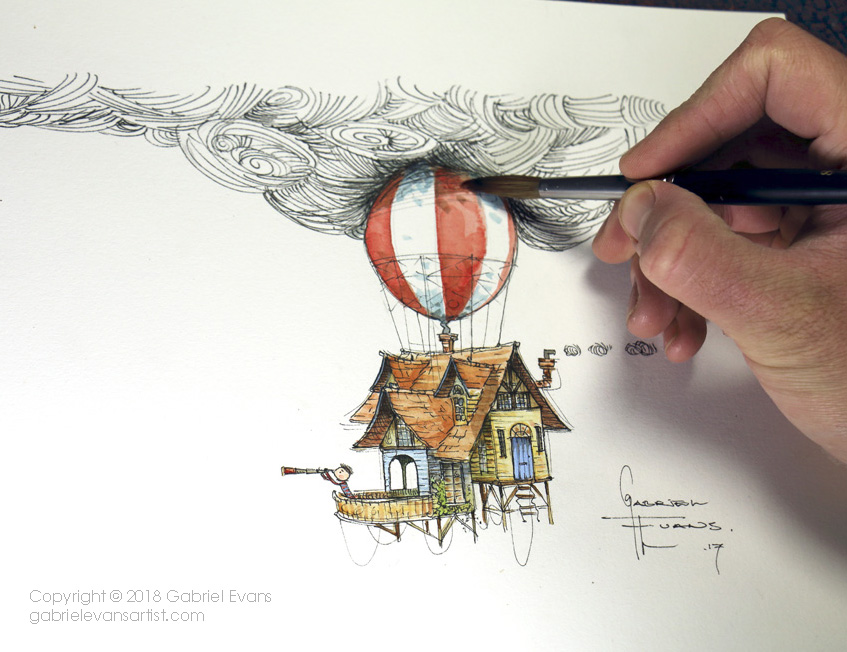 Gabriel Evans - illustration of a Balloon House for IBBY Australia